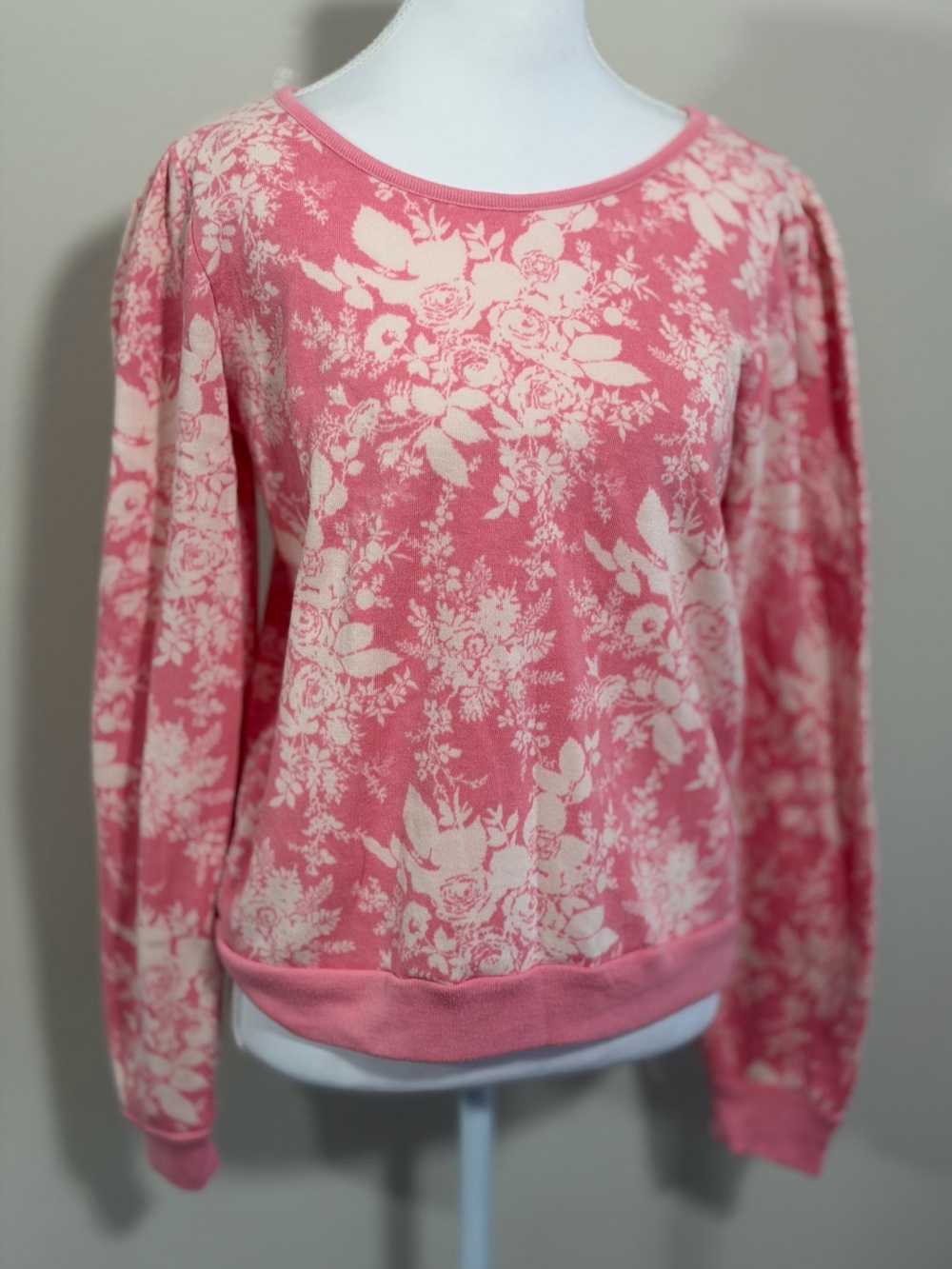 Rachel Parcell Pink Floral Puff Sleeve Sweater Size S